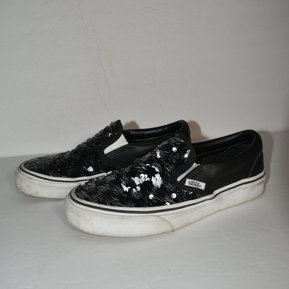 Vans Classic Slip-On Flipping Sequins Black Checkerboard Size 5.5